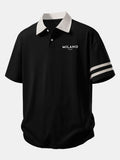 Relaxed Fit Milano Print Polo Shirt with Contrast Collar