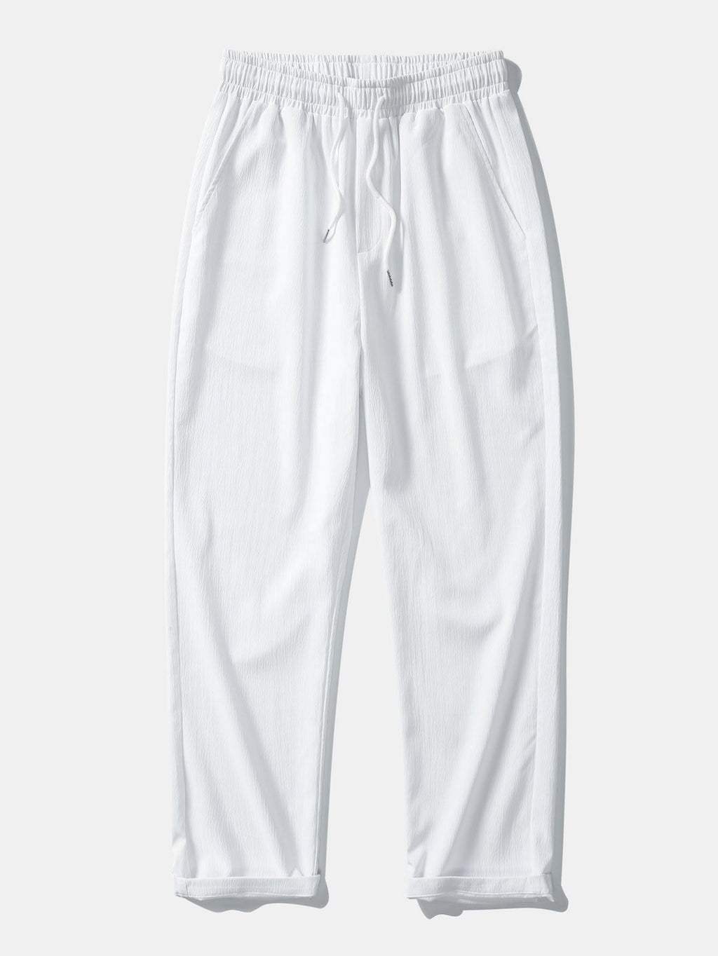 Textured Crinkle Button-Up Shirt with Straight-Leg Trousers
