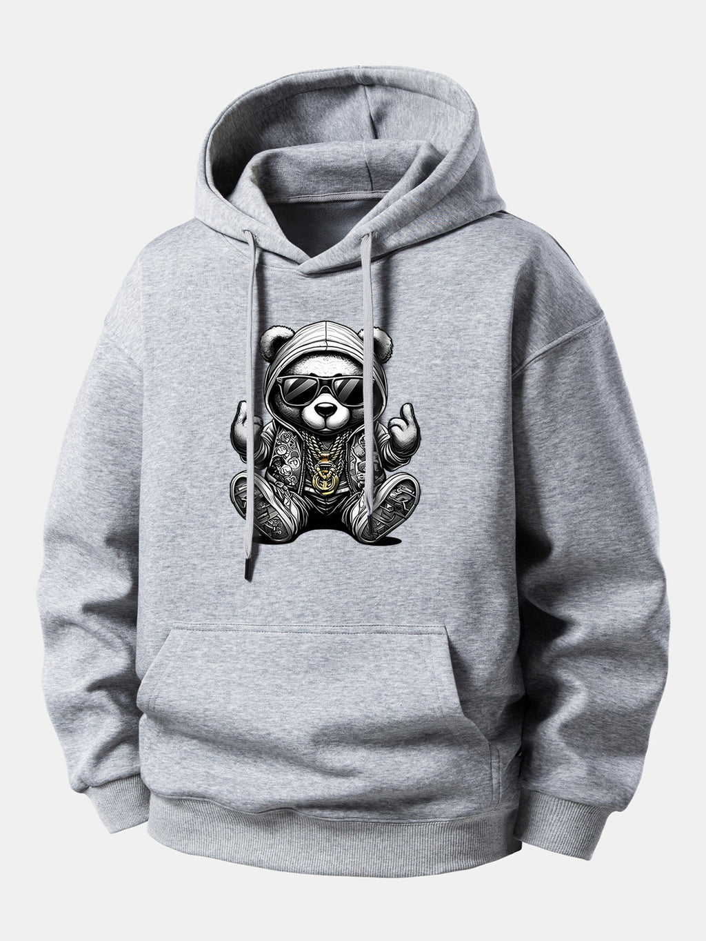 Relaxed Fit Hoodie with Hip Hop Bear Graphic