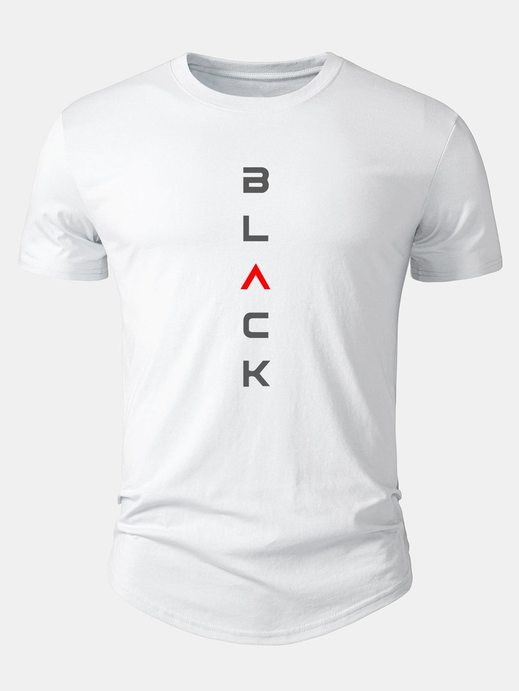 Black Graphic Cotton T-Shirt with Arc Hem