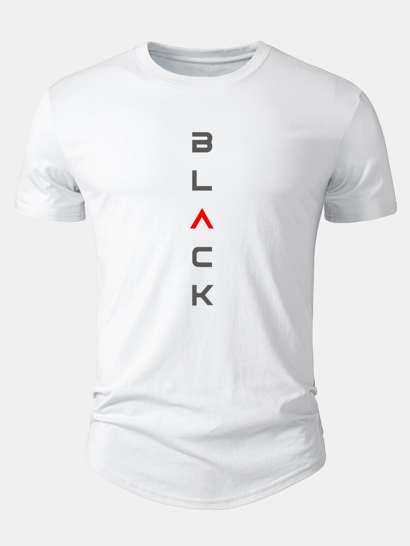 Black Graphic Cotton T-Shirt with Arc Hem