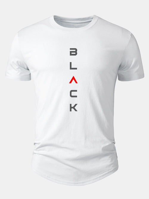 Black Graphic Cotton T-Shirt with Arc Hem