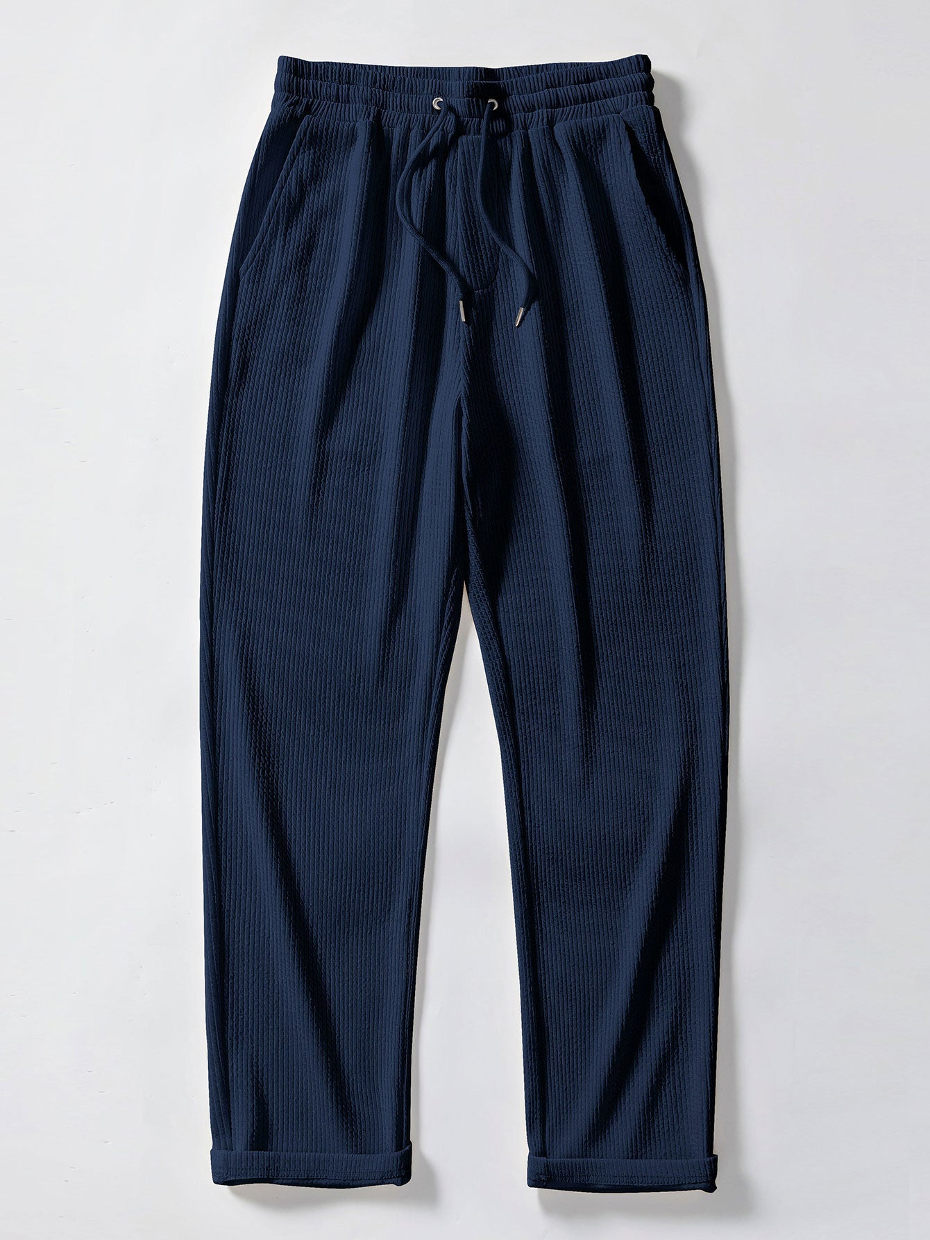 Ribbed Button-Up Shirt with Contrast Details & Straight-Leg Ribbed Trousers