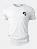 Arc Hem T-Shirt with Palm Tree Print in Cotton