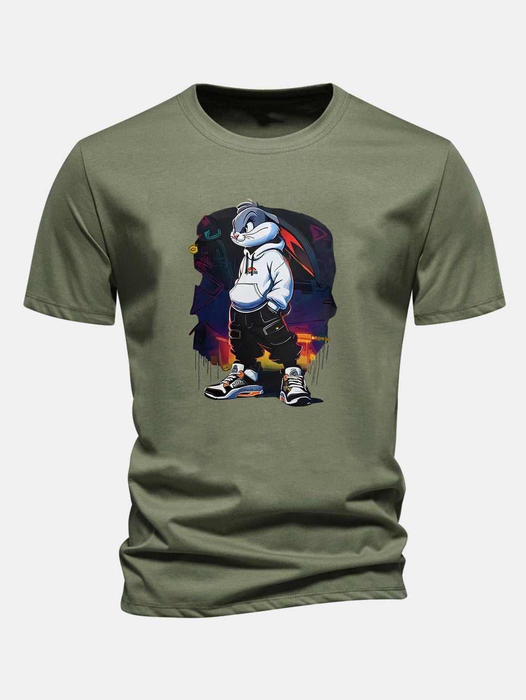 Classic Fit Cotton T-Shirt with Cartoon Rabbit Design