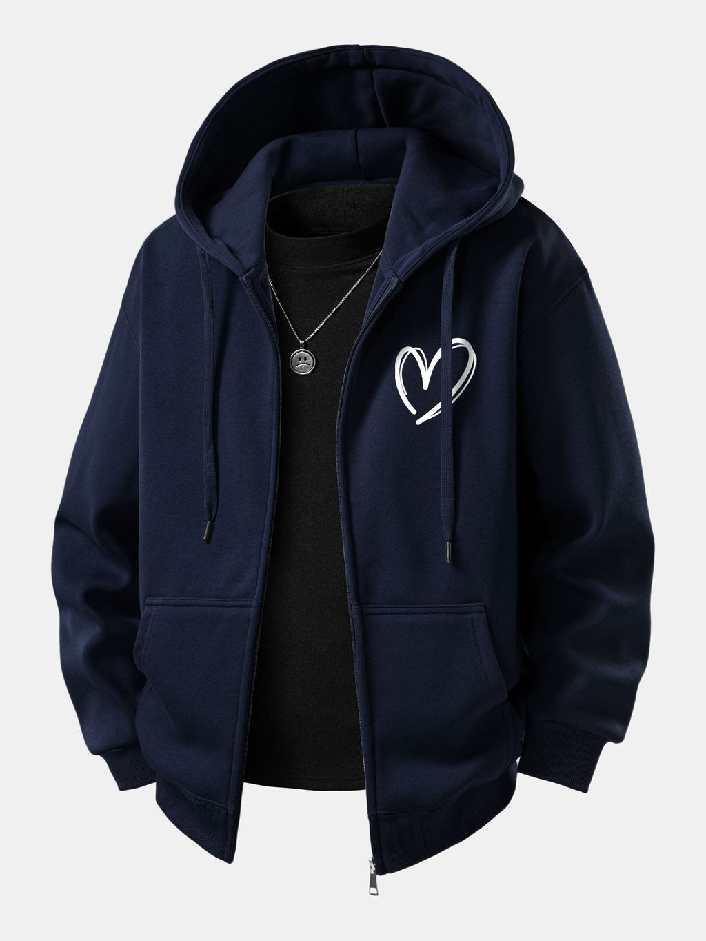 Heart Pattern Zip-Up Hoodie