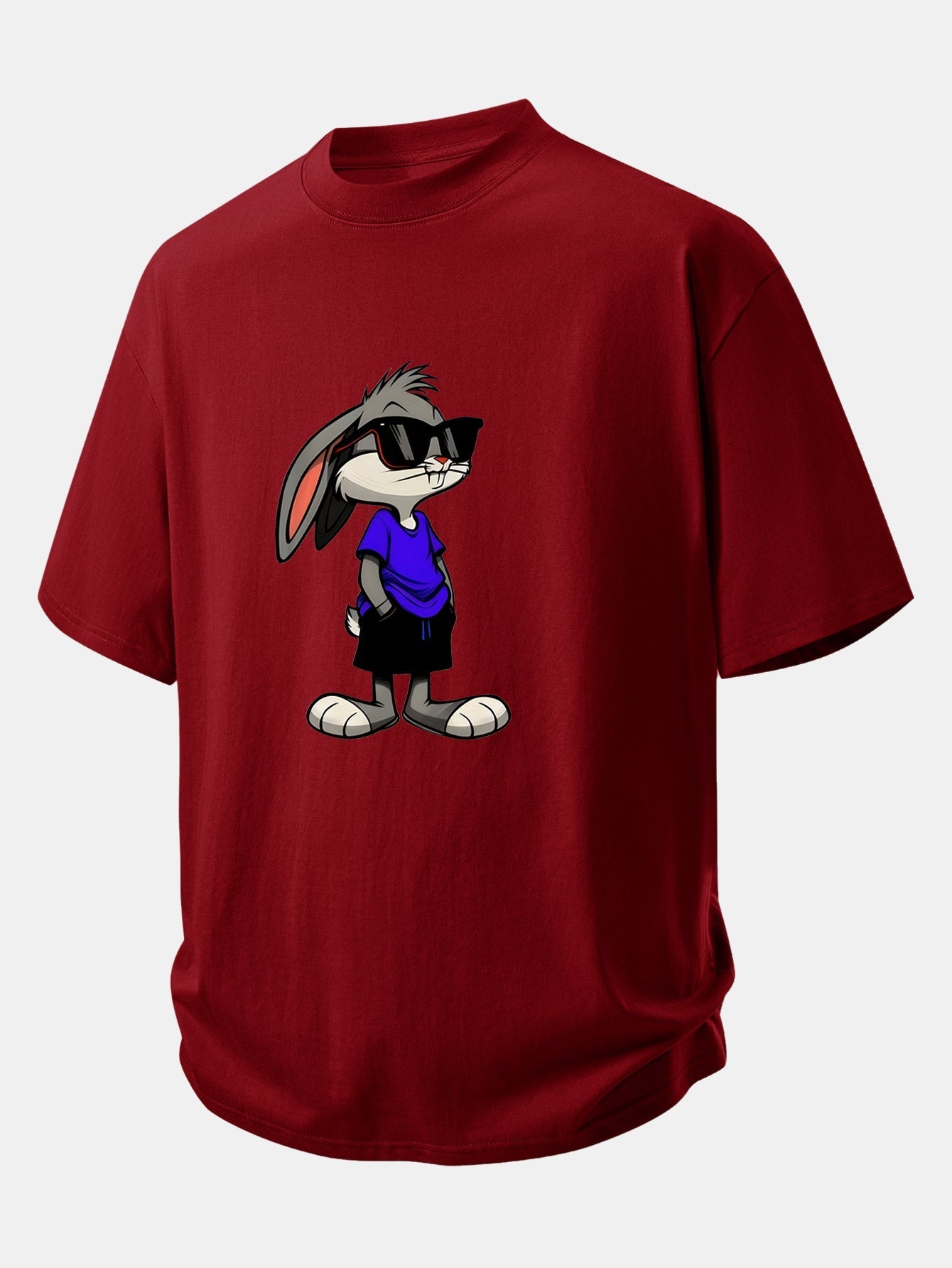 Relaxed Fit Cotton T-Shirt with Rabbit Print Sunglasses Design