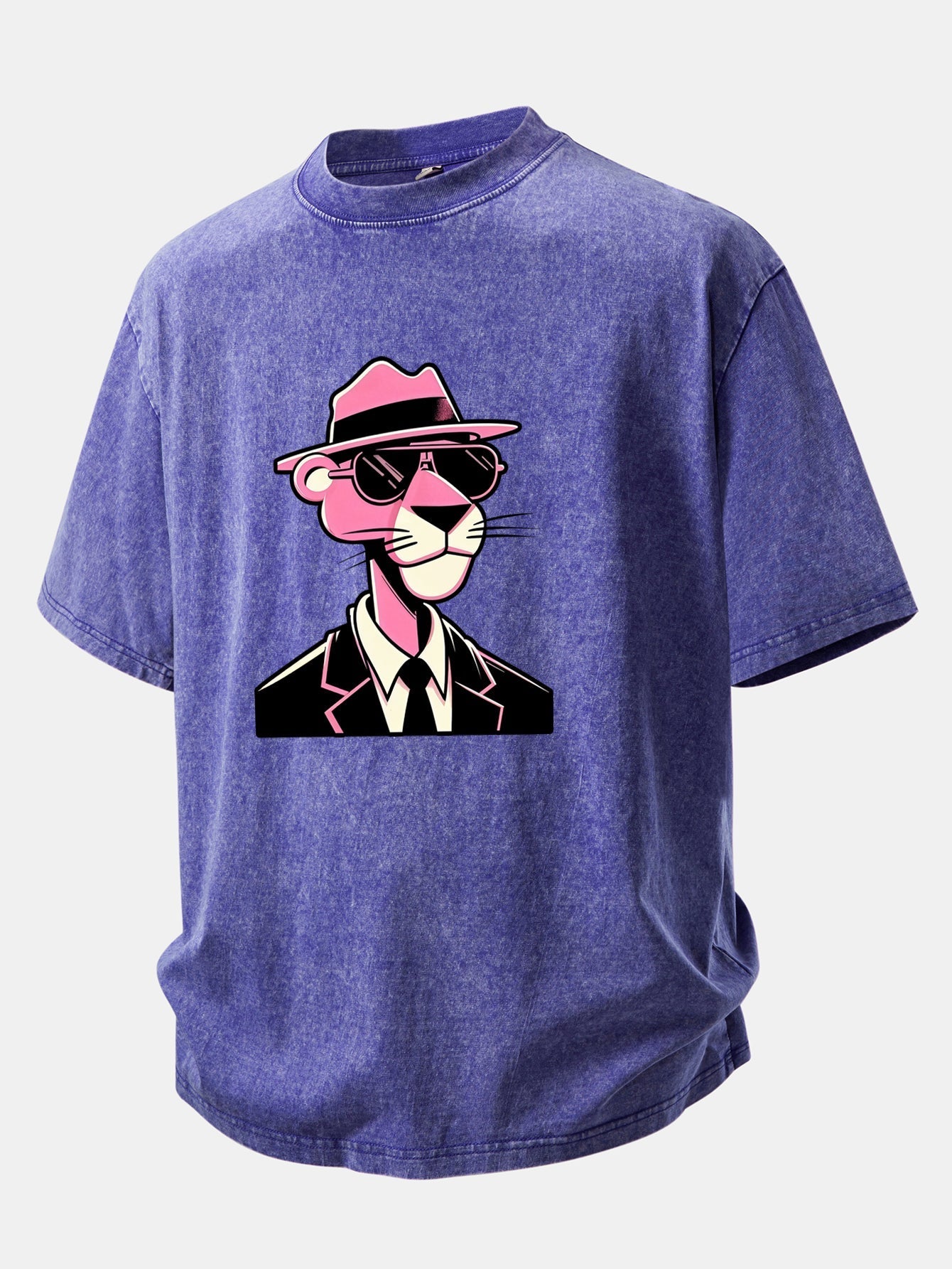 Distressed Pink Panther Print Drop Shoulder T-Shirt for Gentlemen