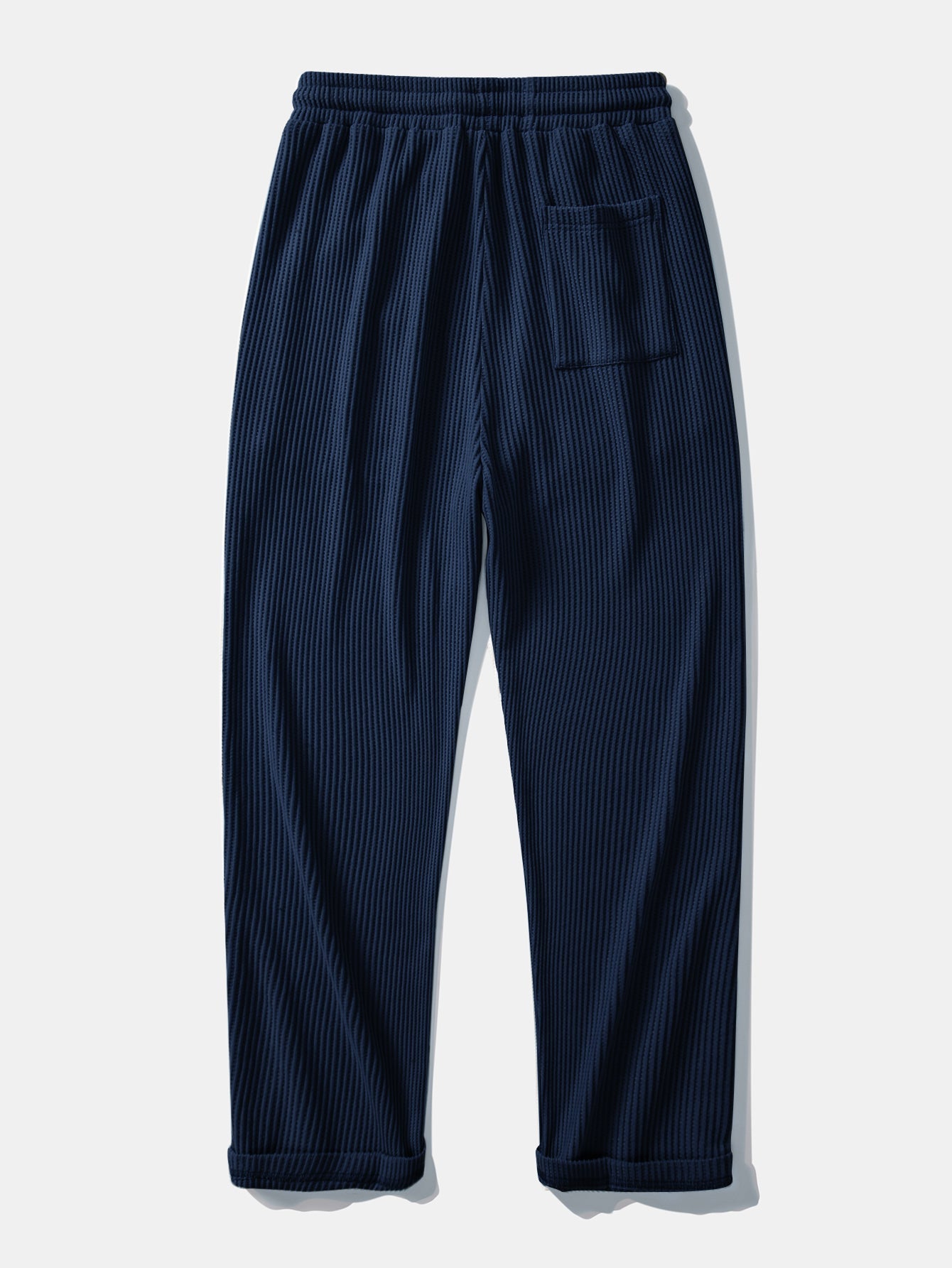 Two-Piece Contrast Waffle Set: T-Shirt with Pocket & Drawstring Knitted Pants