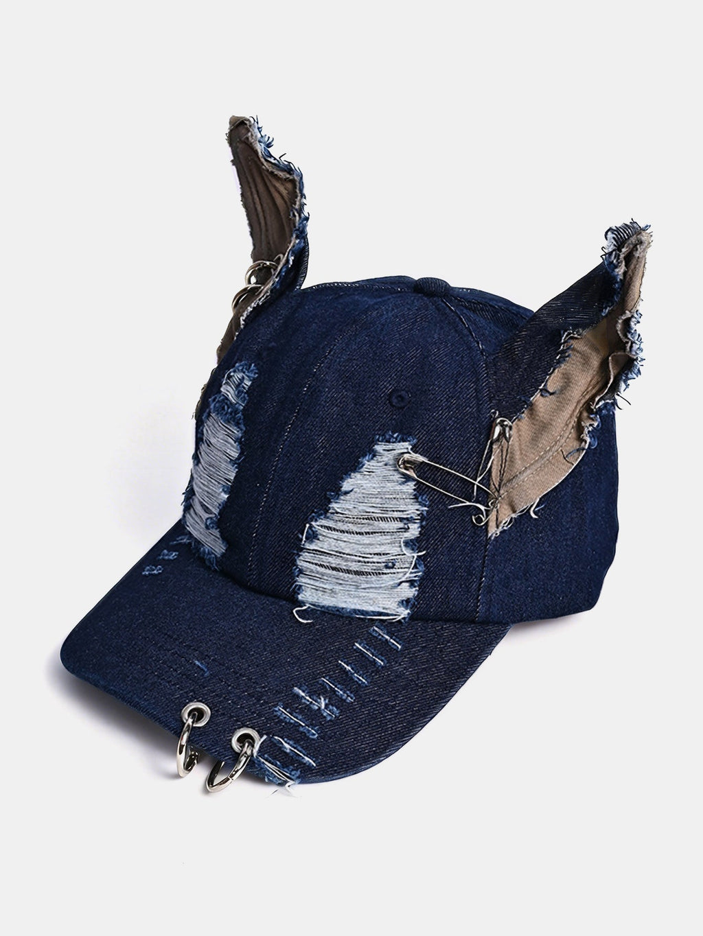 Gothic Western Distressed Denim Cap with Metal Accents