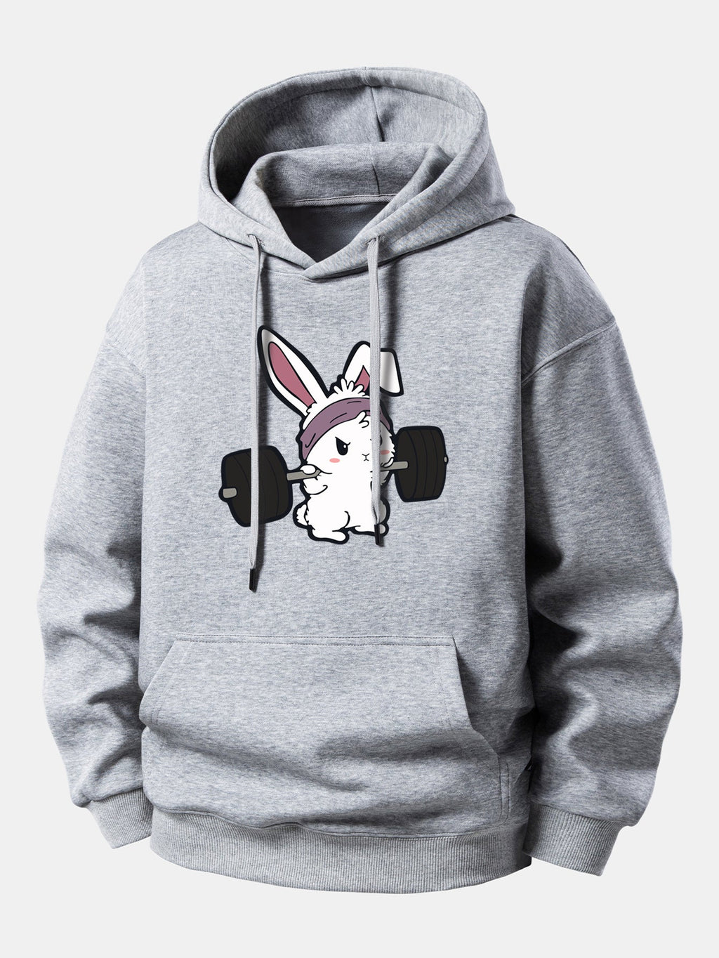 Relaxed Fit Hoodie with Fitness Rabbit Print