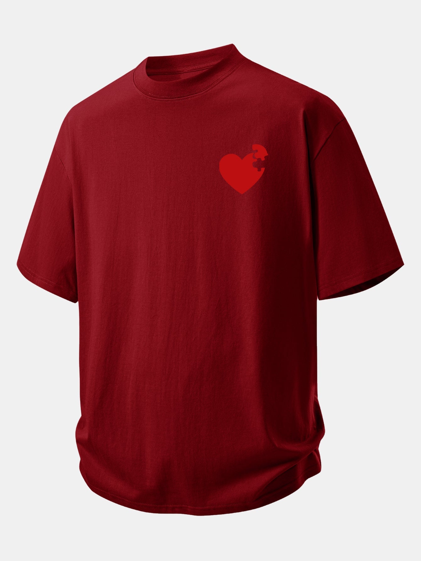 Comfortable Heart Puzzle Print Cotton Tee