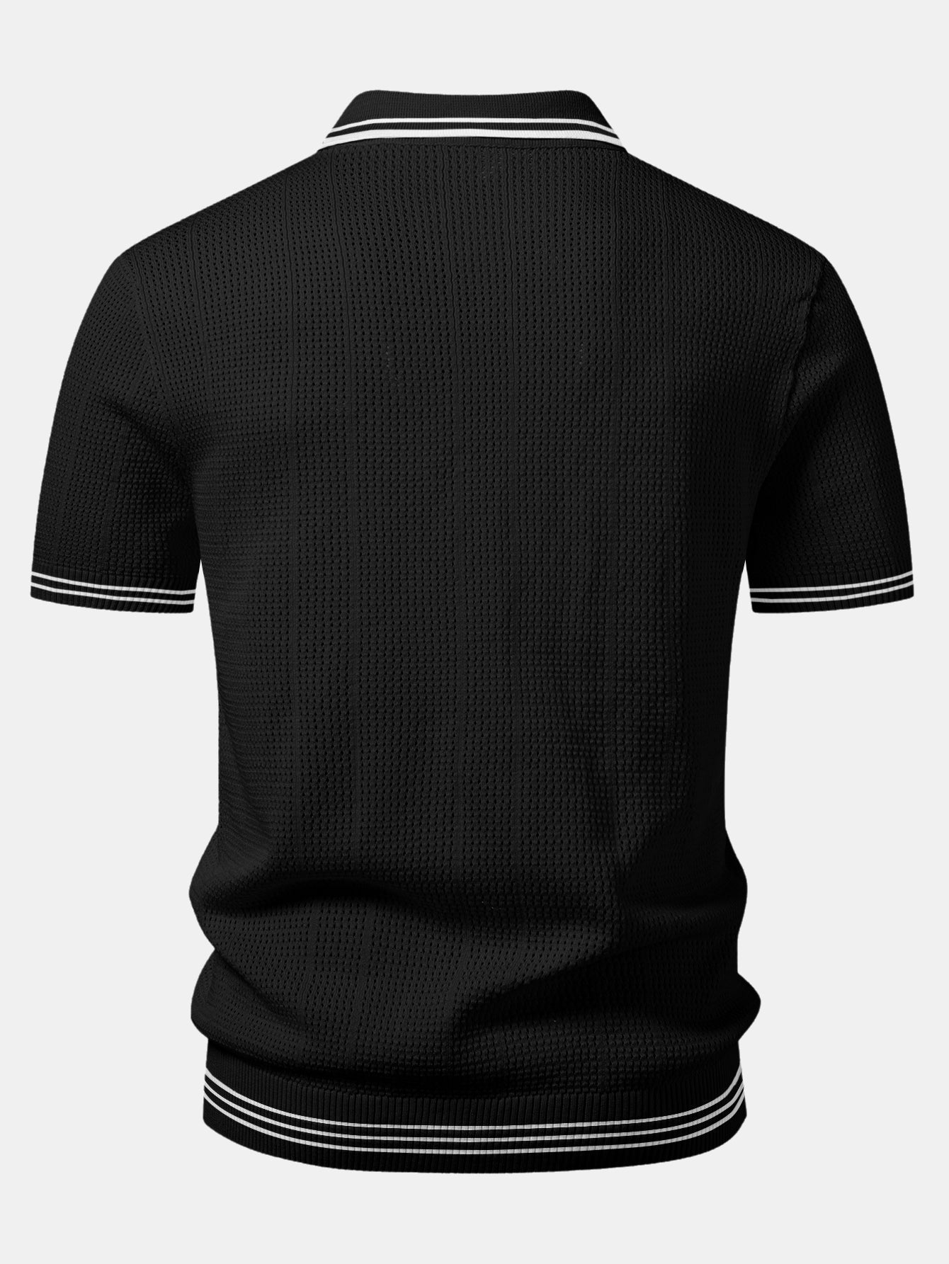 Open Knit Polo with Contrast Johnny Collar