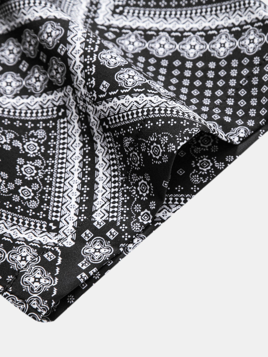 Button-Up Shirt with Paisley Print Patchwork Design