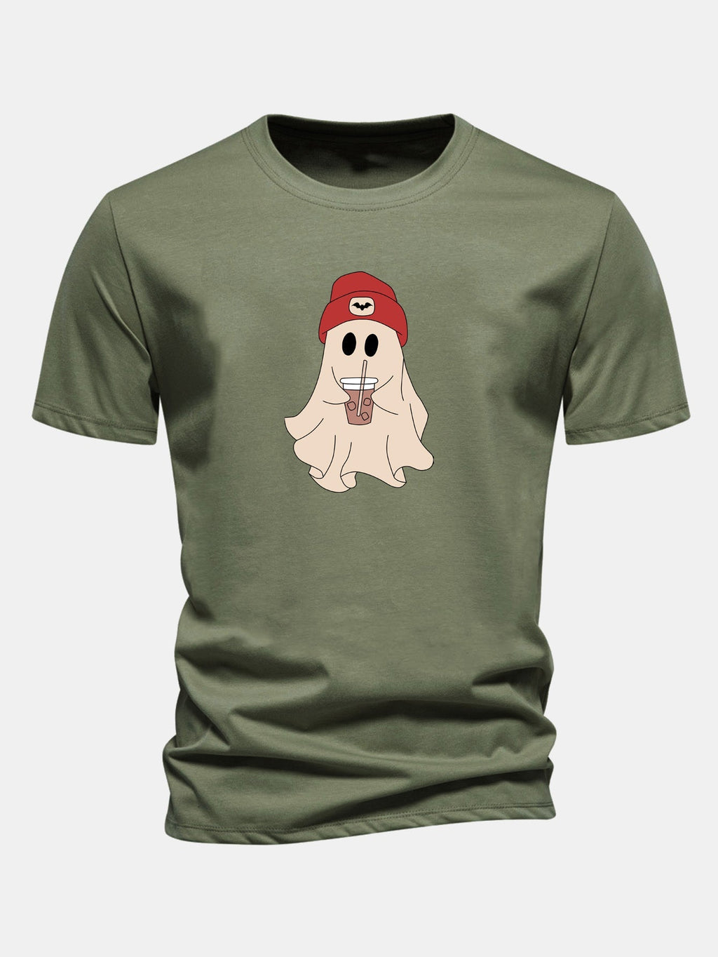 Classic Fit Red Cotton T-Shirt with Ghost Print