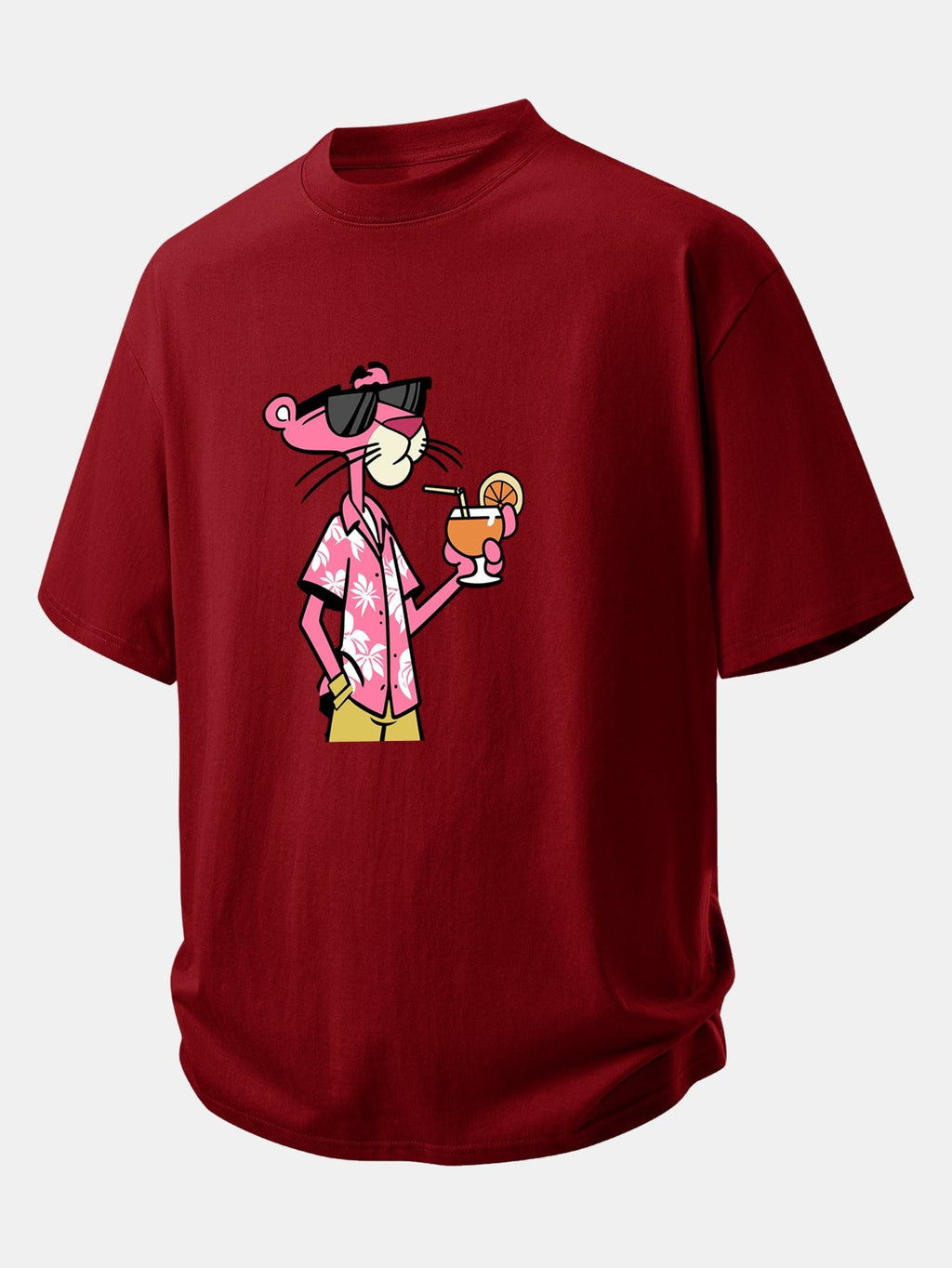 Relaxed Fit Pink Panther Print Cotton Tee for Vacation