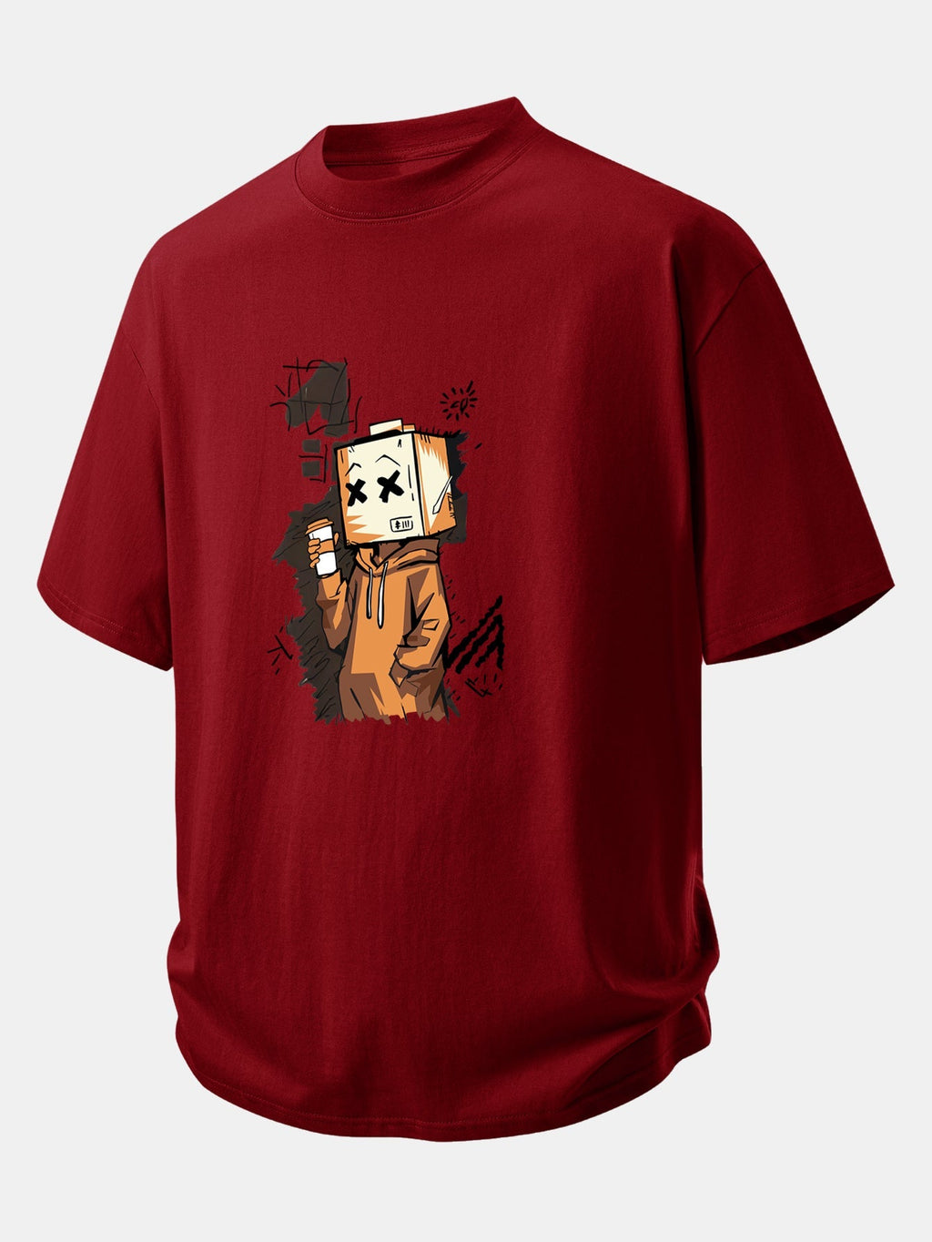 Comfortable Cartoon Box Head Graphic Cotton T-Shirt
