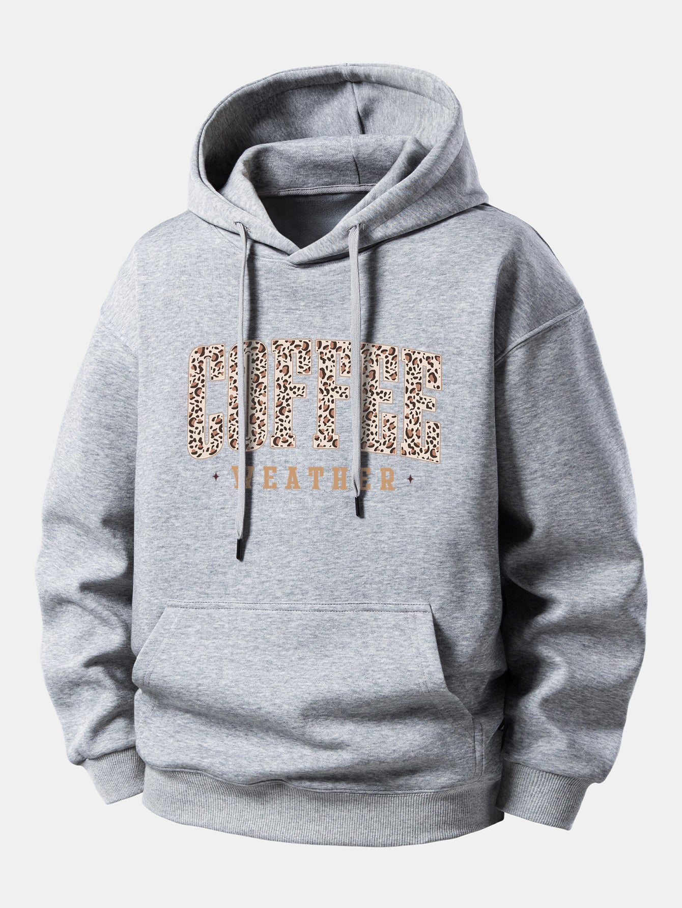 Relaxed Fit Hoodie with Leopard Coffee Weather Print