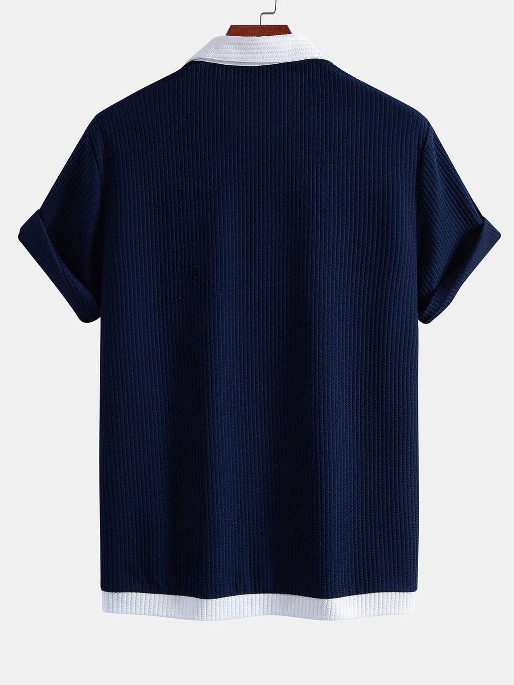 Ribbed Button-Up Shirt with Contrast Details & Drawstring Ribbed Shorts