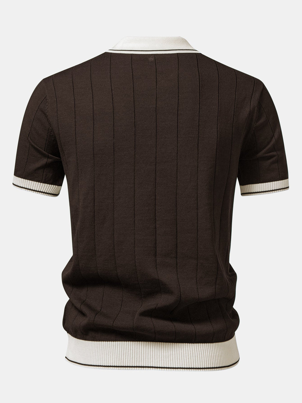 Ribbed Knit Polo with Contrast Trim and Johnny Collar