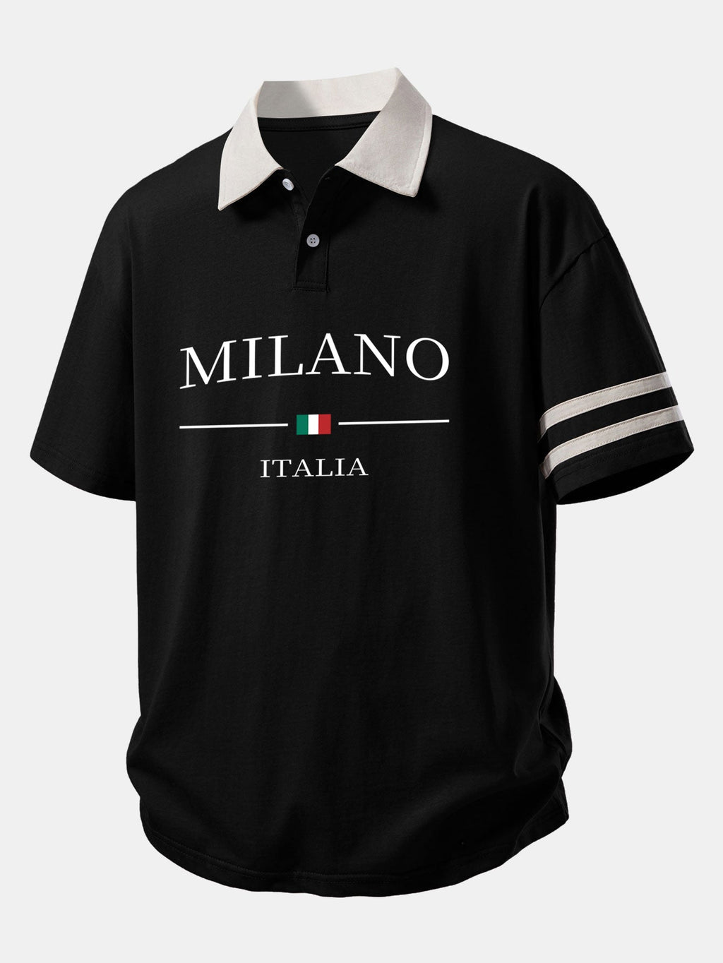 Relaxed Fit Milano Print Polo Shirt with Contrast Collar & 7" Cotton Drawstring Shorts