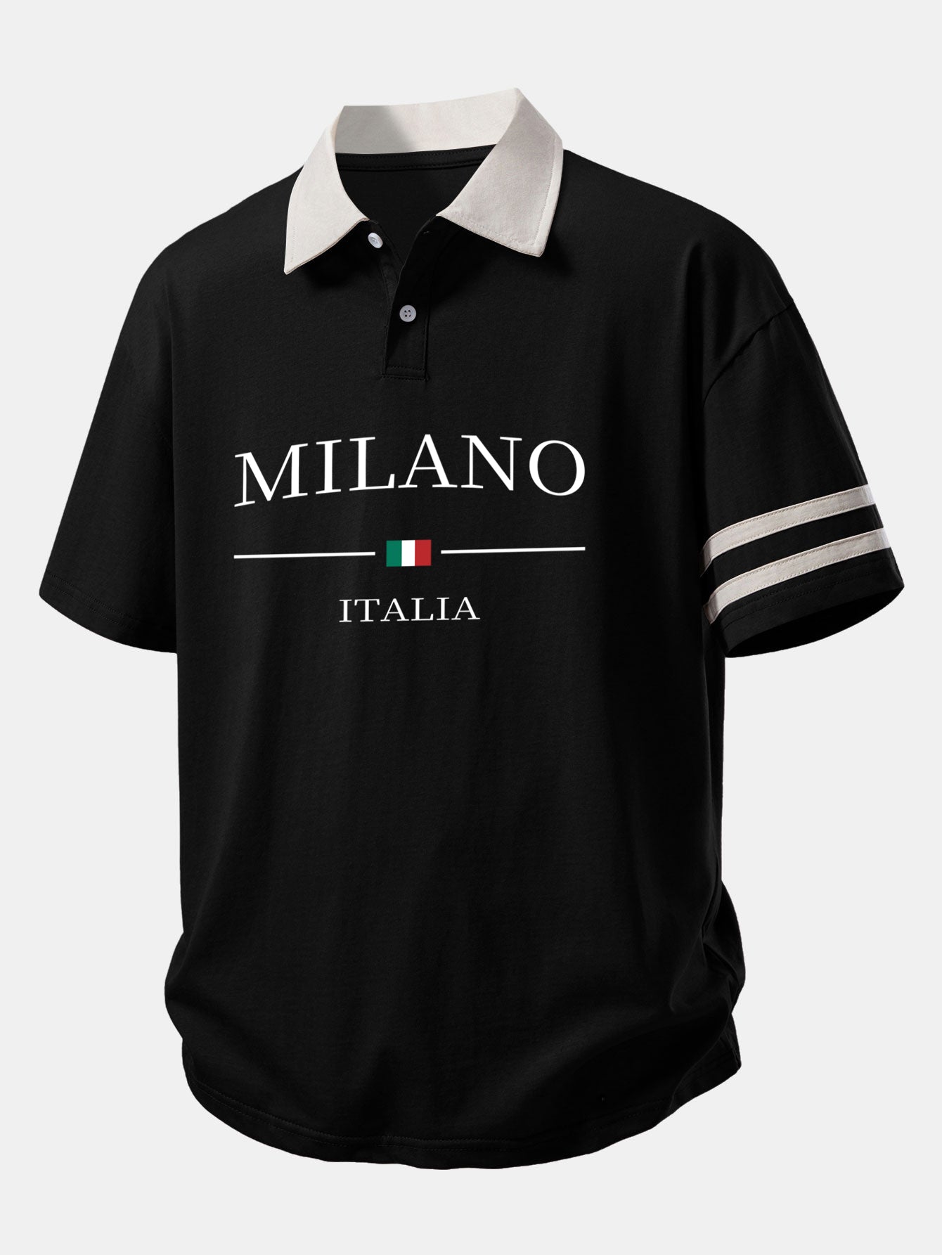 Relaxed Fit Milano Print Polo Shirt with Contrast Collar & 7" Cotton Drawstring Shorts