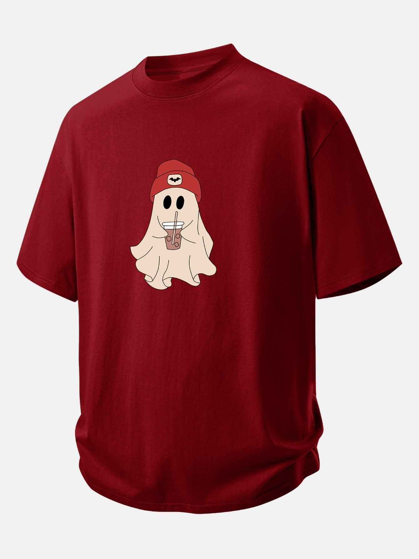 Comfortable Red Ghost Print Cotton T-Shirt