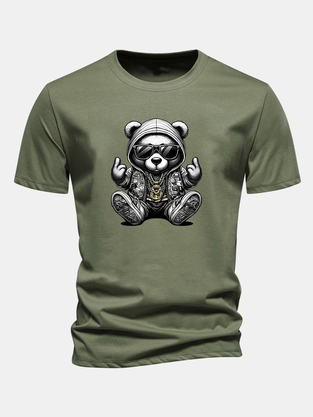Classic Fit Cotton T-Shirt with Hip Hop Bear Graphic