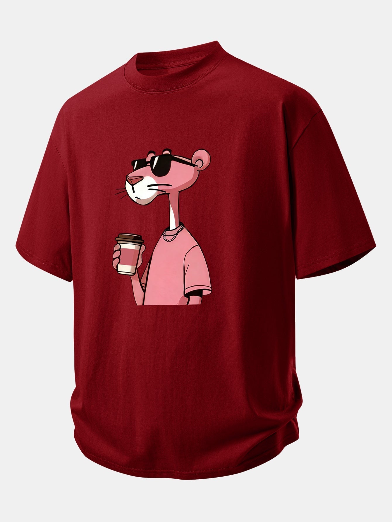 Casual Fit Pink Panther Coffee Print Cotton Tee