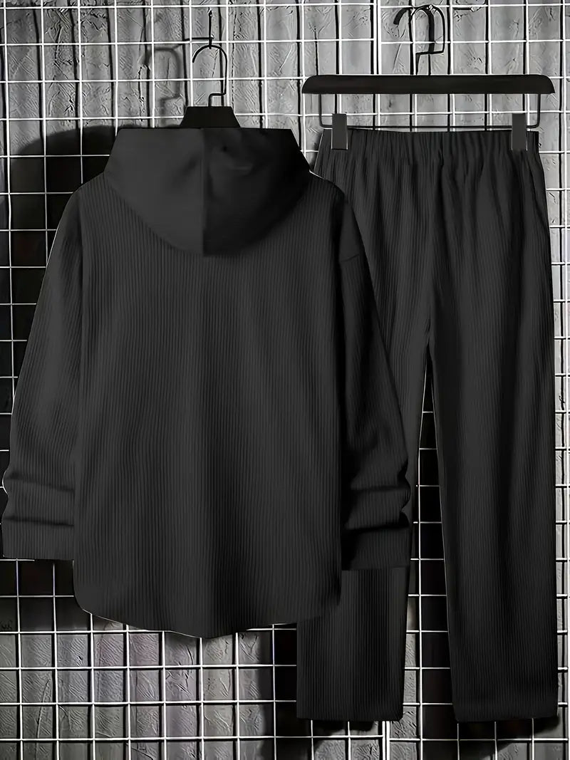 Men's Solid Corduroy Hoodie and Jogger Ensemble