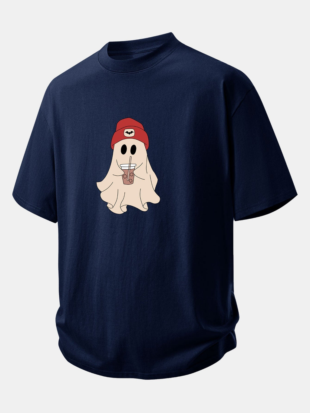 Comfortable Red Ghost Print Cotton T-Shirt