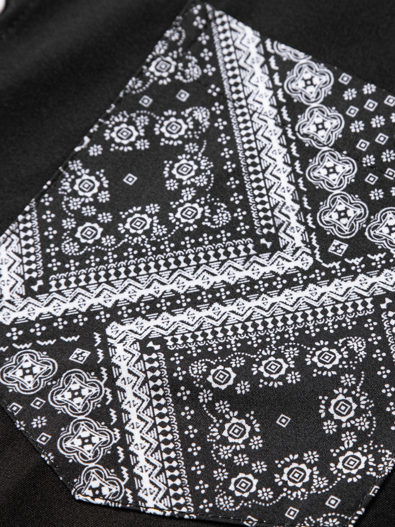 Button-Up Shirt with Paisley Print Patchwork Design