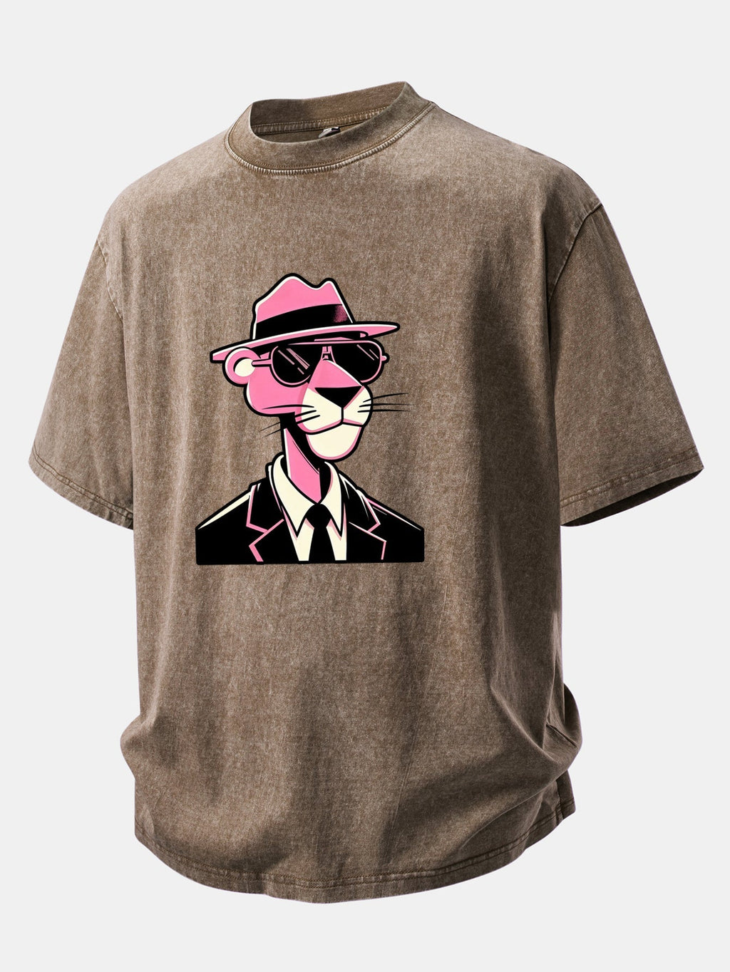 Distressed Pink Panther Print Drop Shoulder T-Shirt for Gentlemen