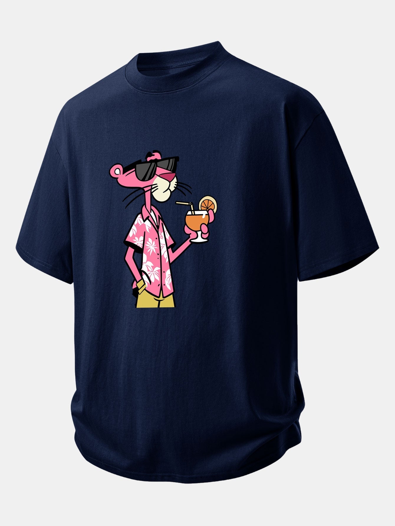 Relaxed Fit Pink Panther Print Cotton Tee for Vacation