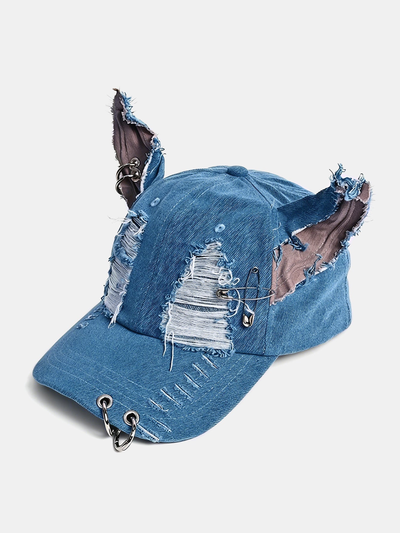 Gothic Western Distressed Denim Cap with Metal Accents