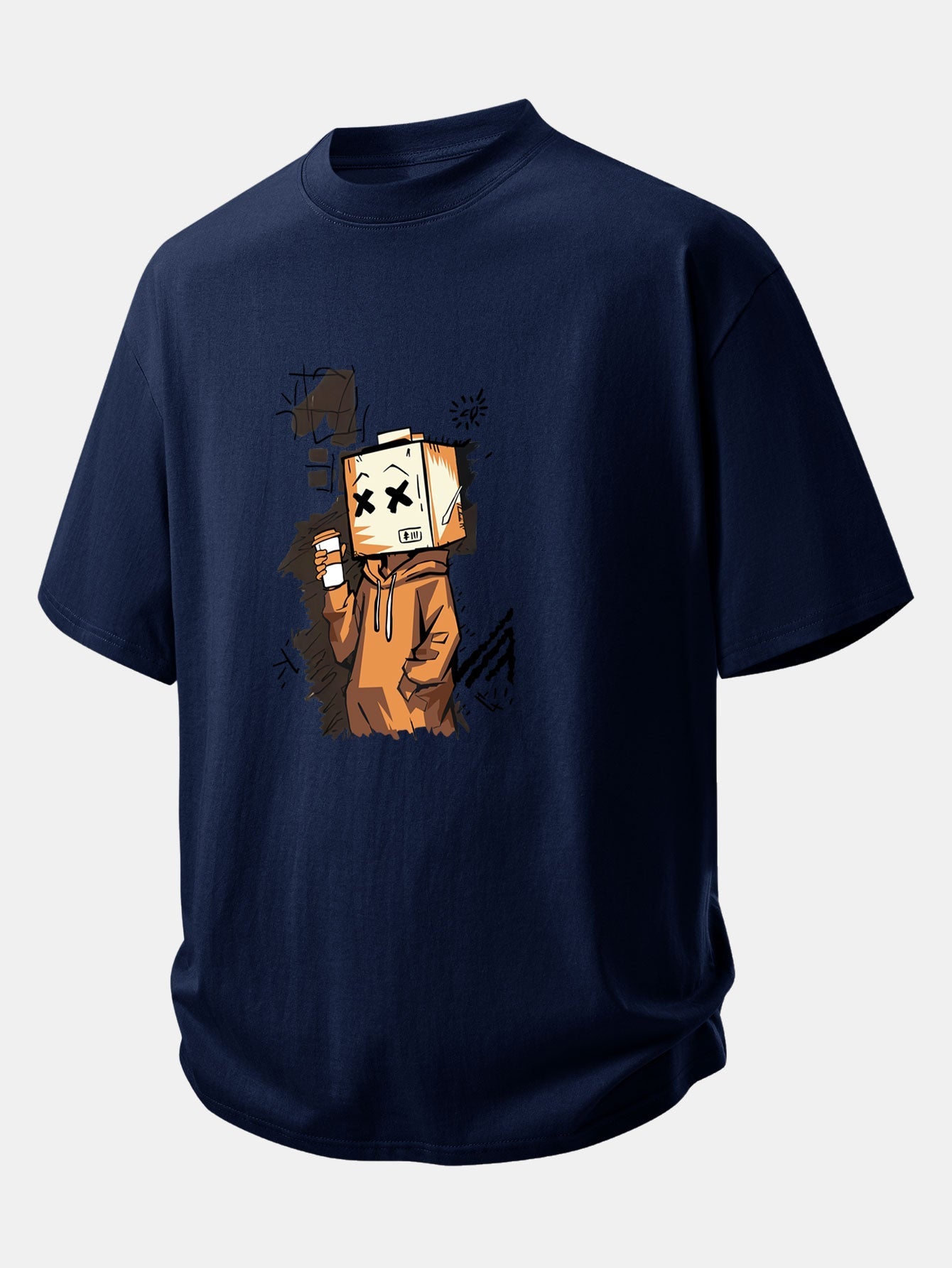 Comfortable Cartoon Box Head Graphic Cotton T-Shirt