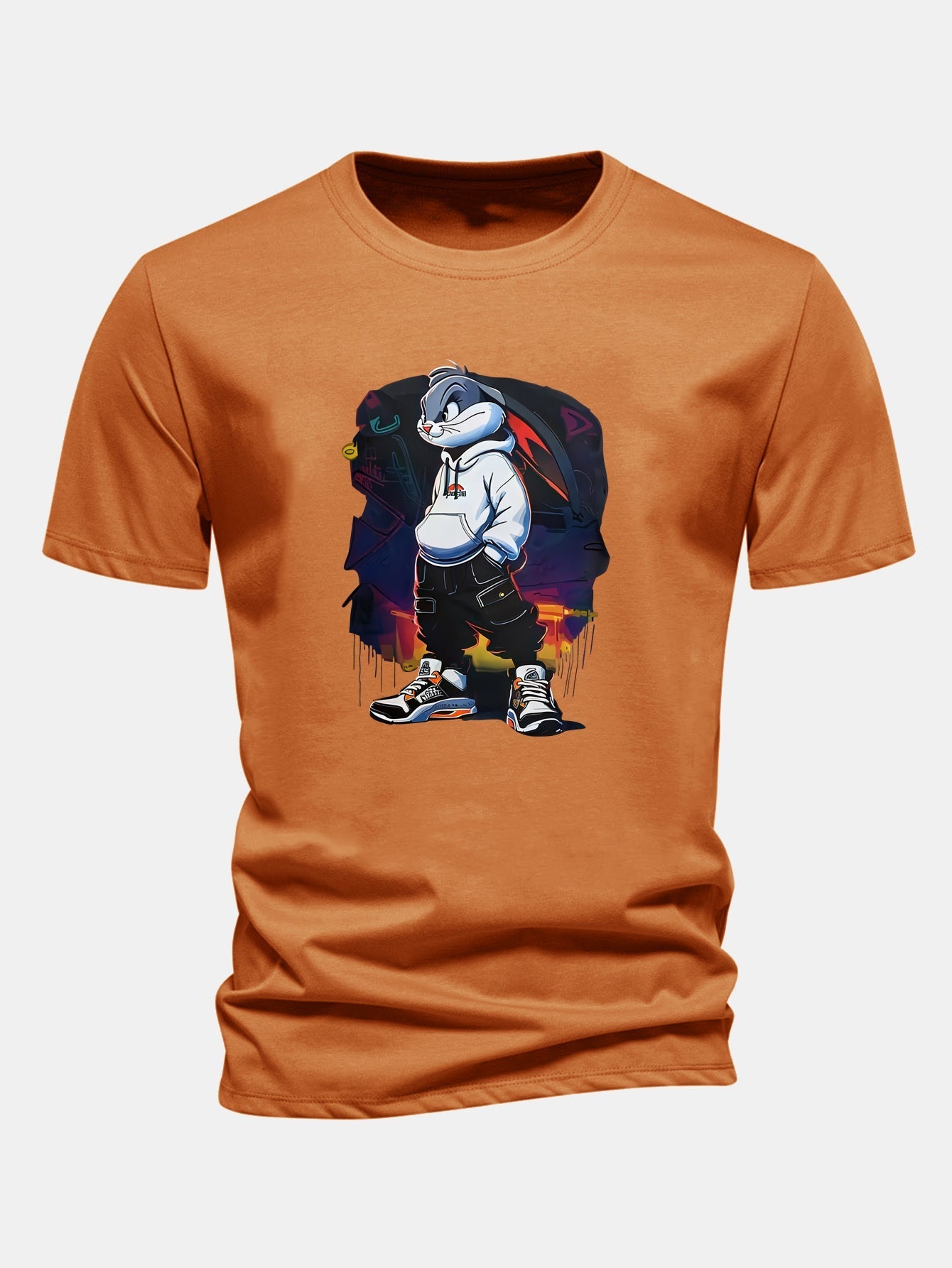 Classic Fit Cotton T-Shirt with Cartoon Rabbit Design