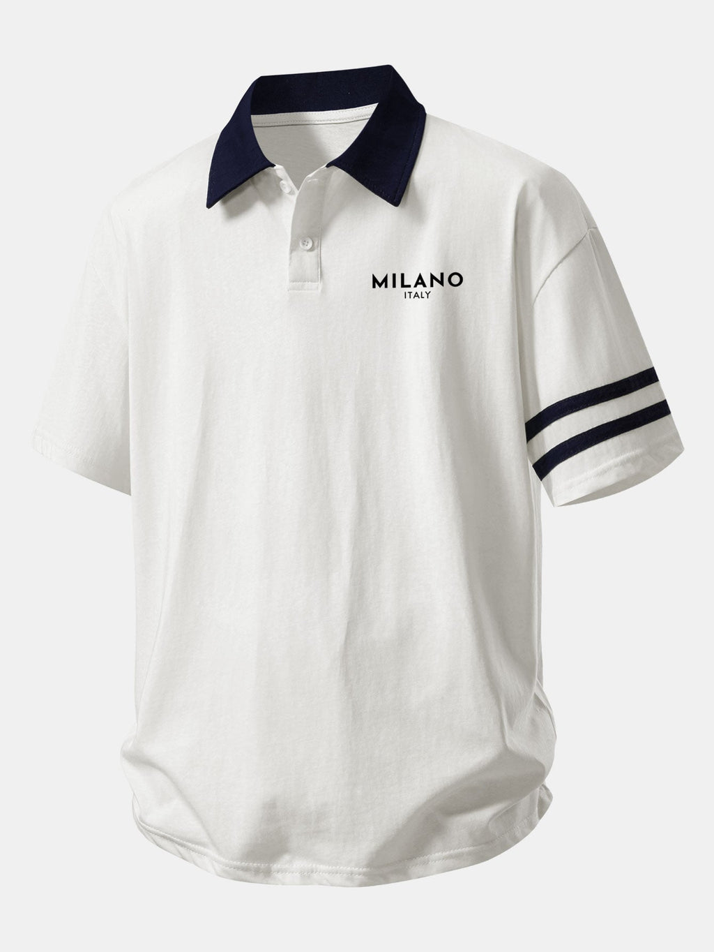 Relaxed Fit Milano Print Polo Shirt with Contrast Collar