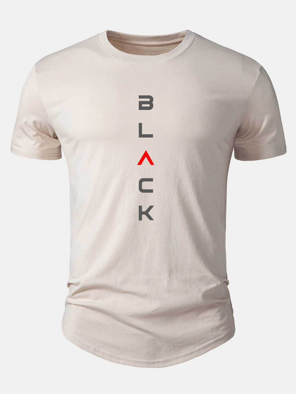 Black Graphic Cotton T-Shirt with Arc Hem