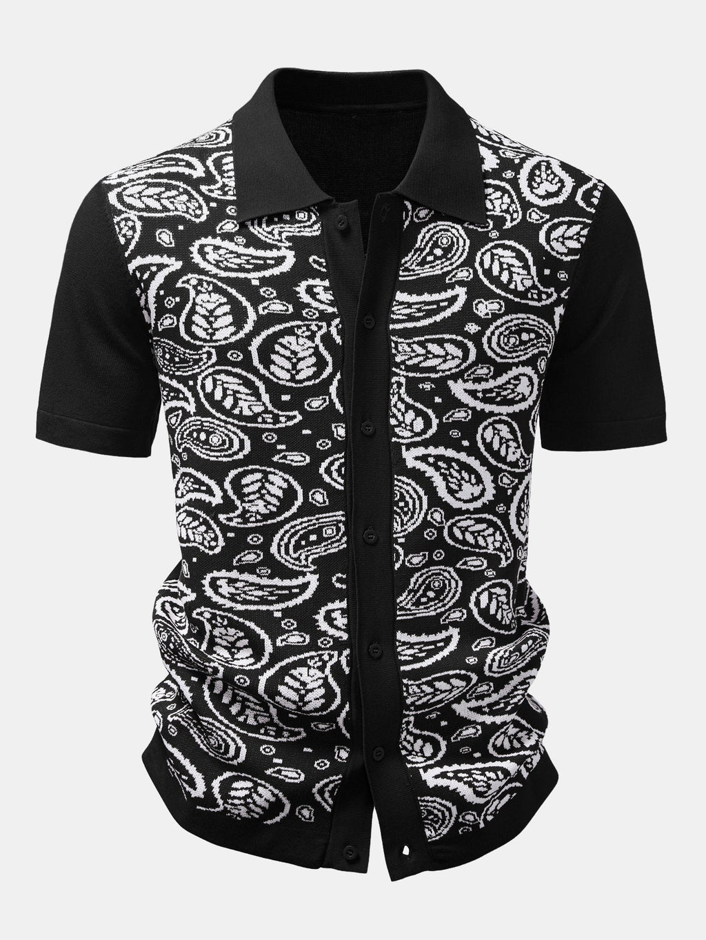 Paisley Knit Button-Up Shirt and Matching Knit Shorts