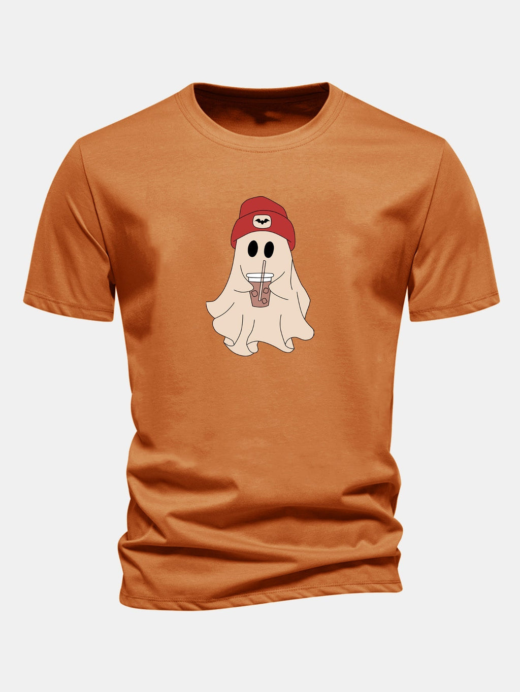 Classic Fit Red Cotton T-Shirt with Ghost Print