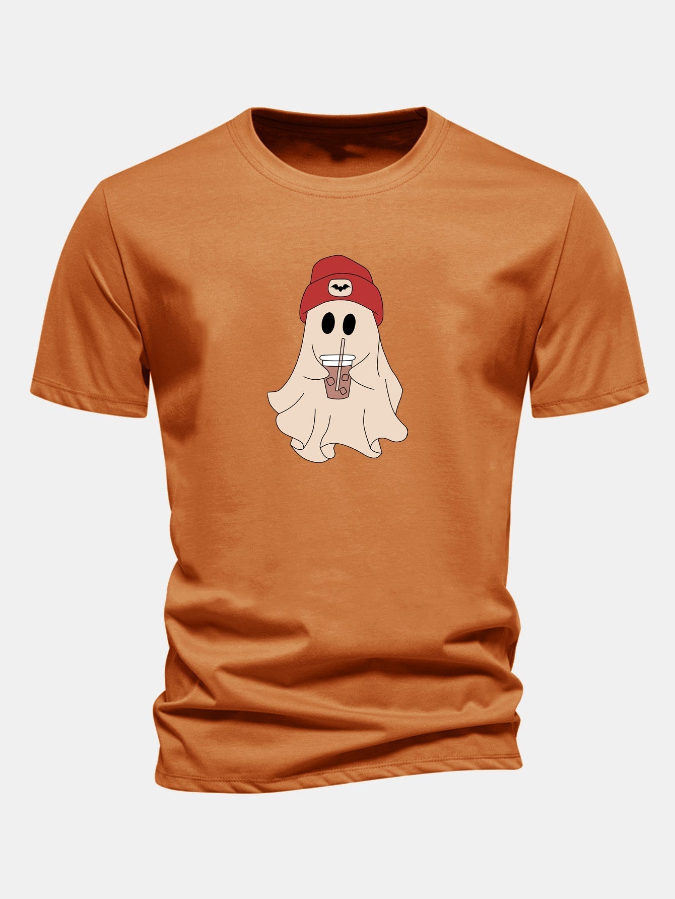 Classic Fit Red Cotton T-Shirt with Ghost Print