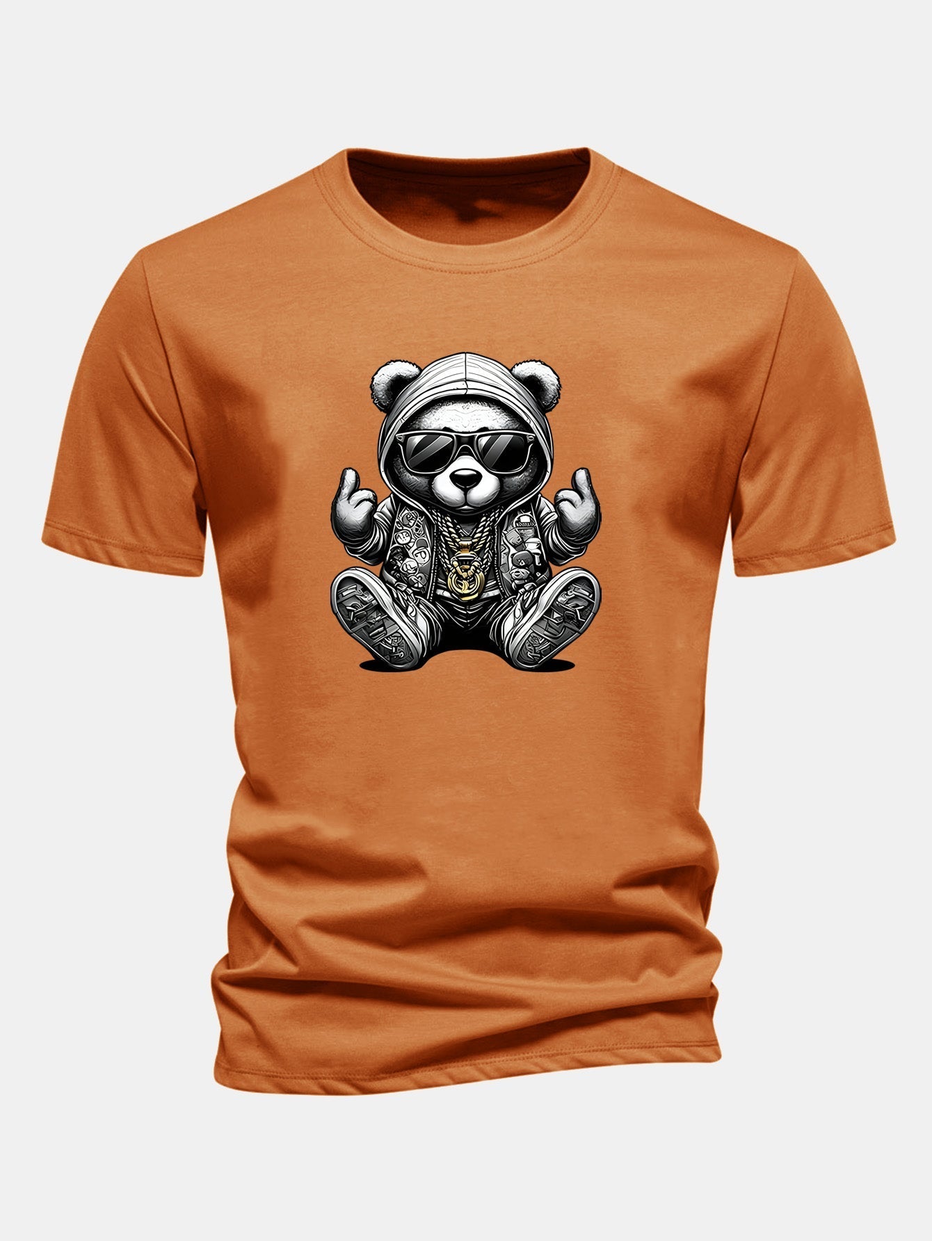 Classic Fit Cotton T-Shirt with Hip Hop Bear Graphic