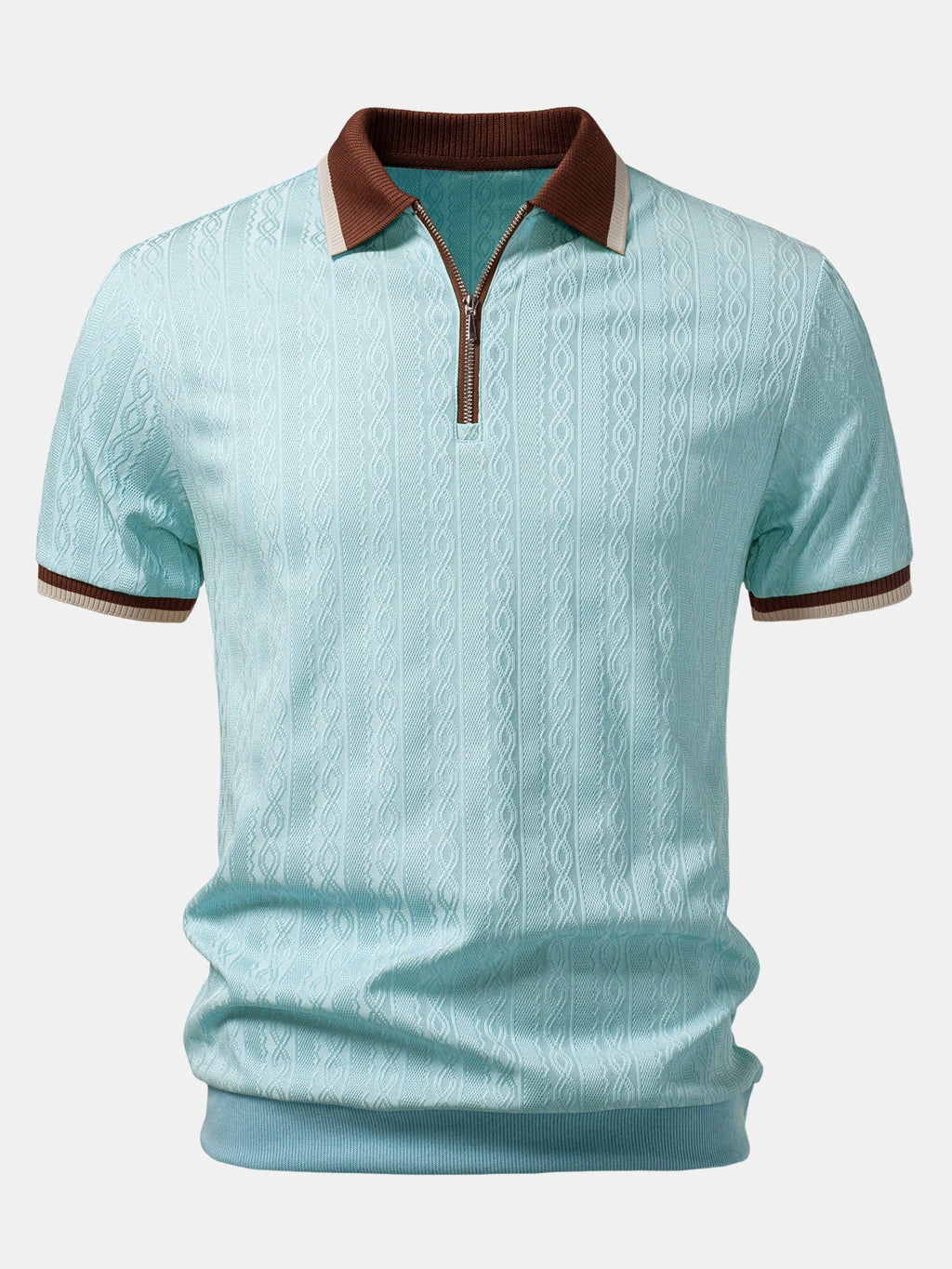 Textured Knit Polo with Contrast Trim & Slim Fit Tapered Trousers