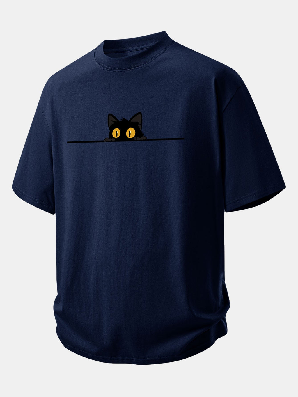 Comfortable Black Cat Print Cotton Tee