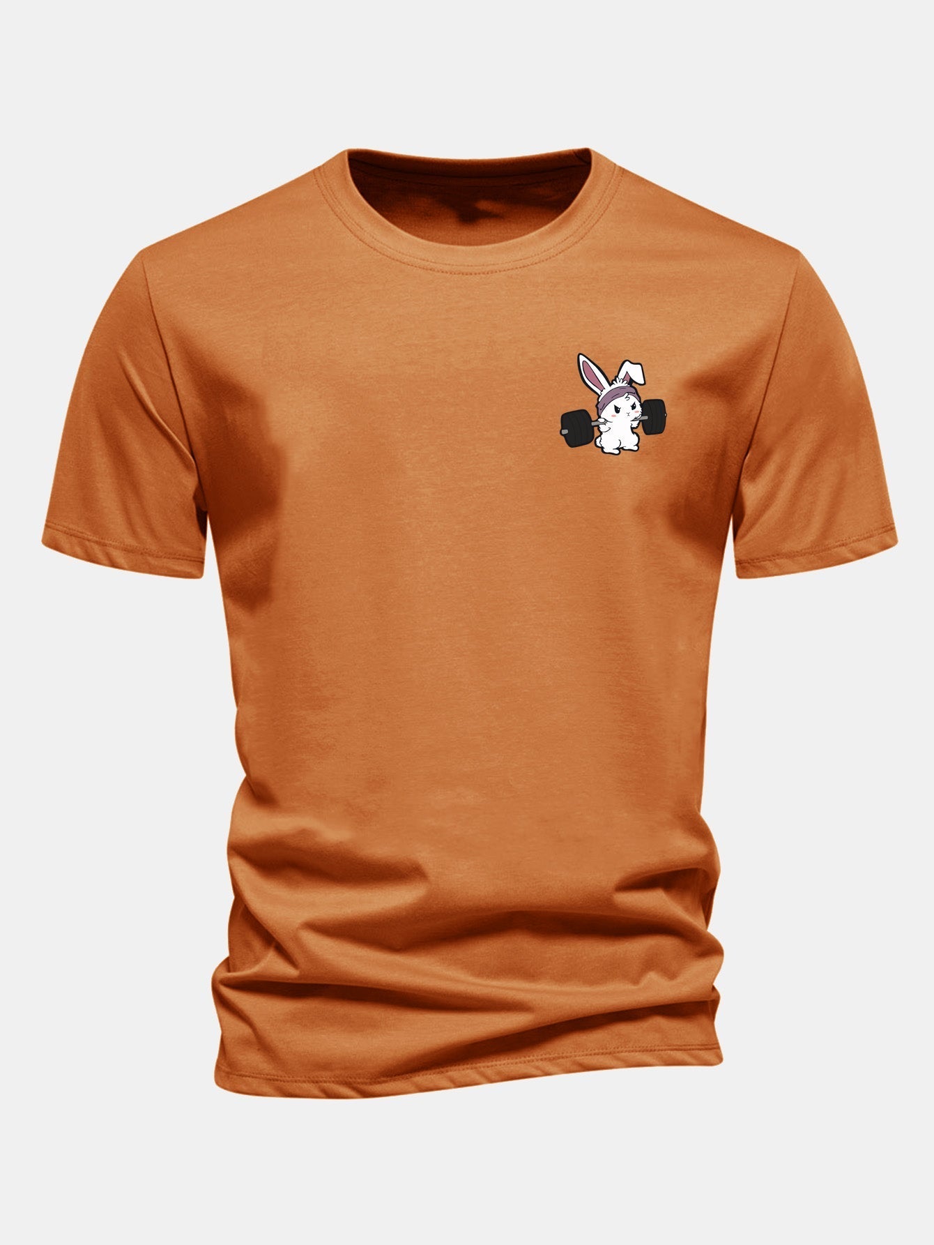 Classic Fit Cotton T-Shirt with Fitness Rabbit Print