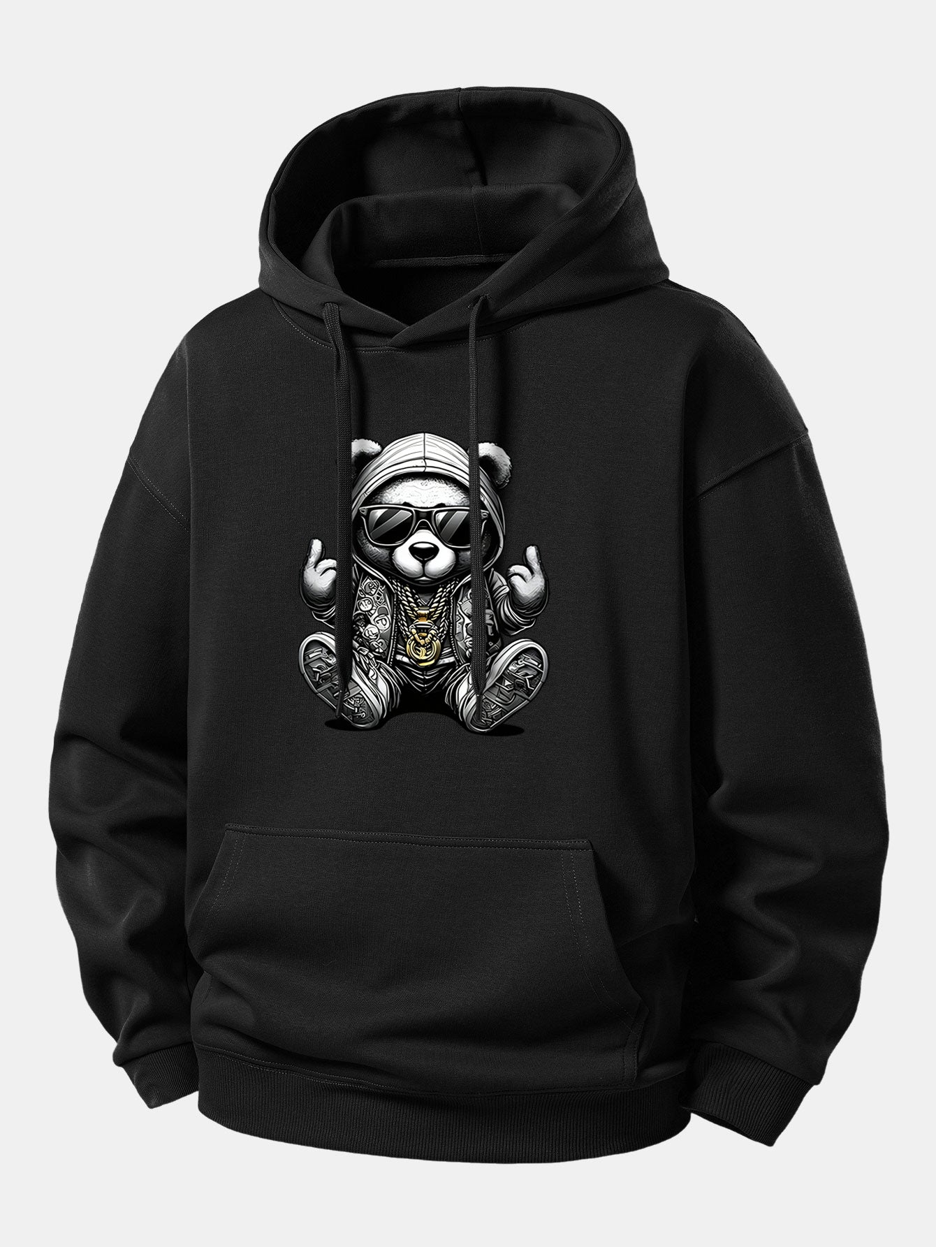 Relaxed Fit Hoodie with Hip Hop Bear Graphic