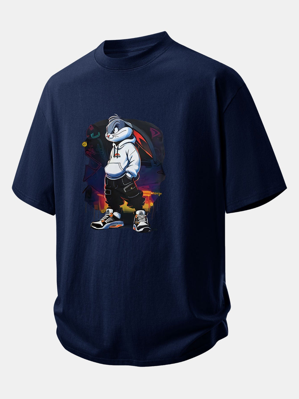 Casual Cartoon Rabbit Graphic Cotton Tee