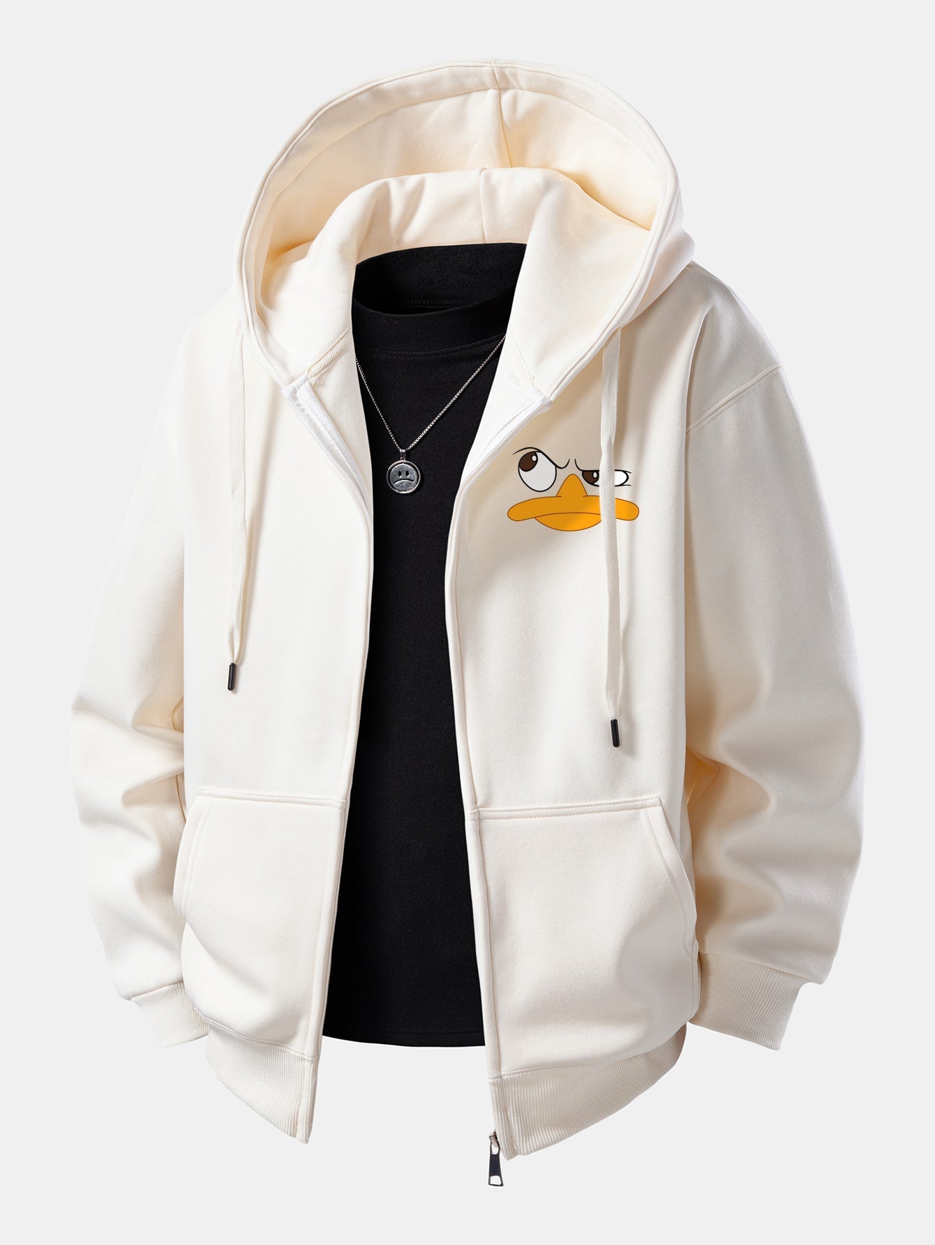 Zip-Up Hoodie with Emoji Duck Print