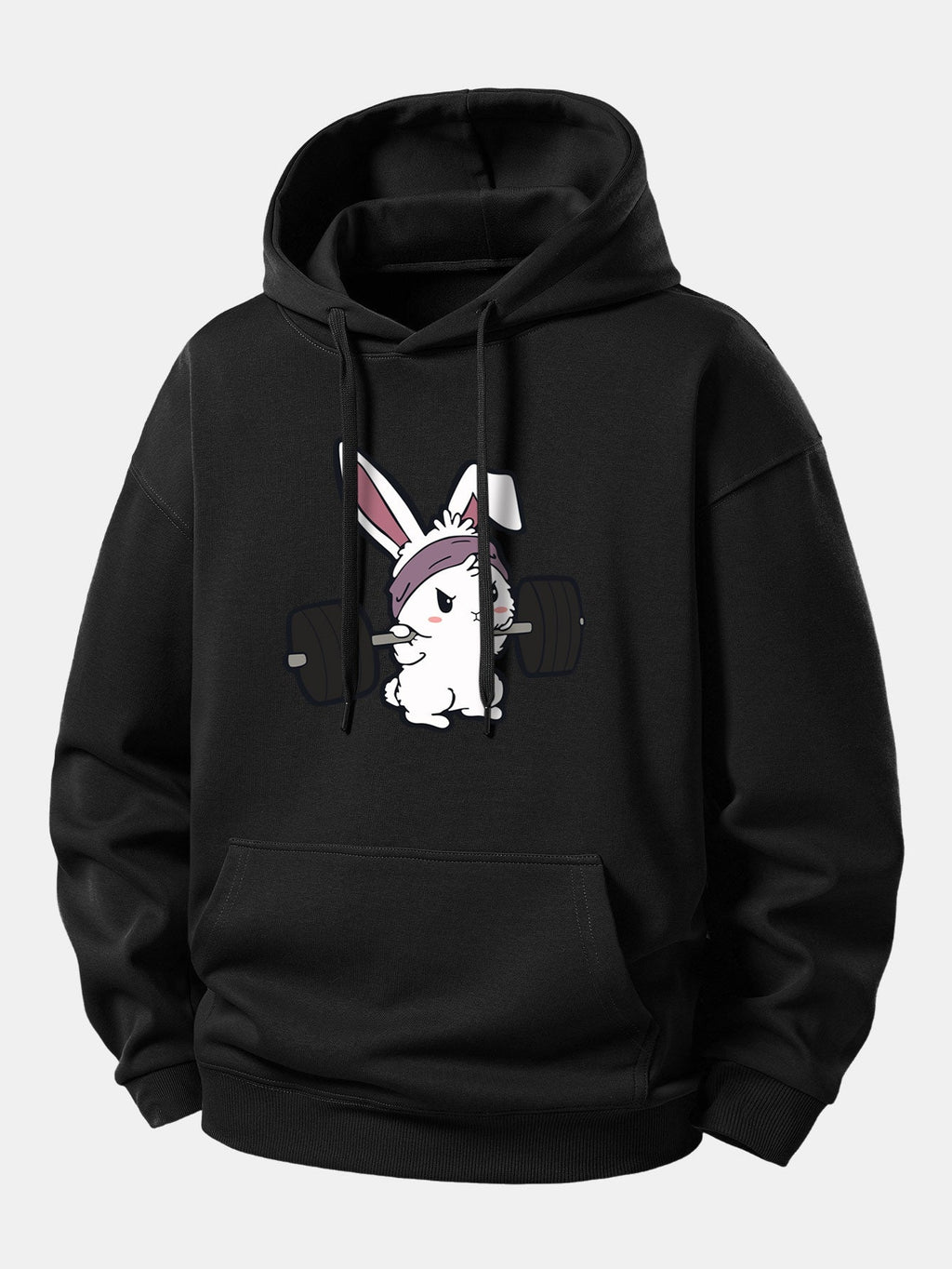 Relaxed Fit Hoodie with Fitness Rabbit Print
